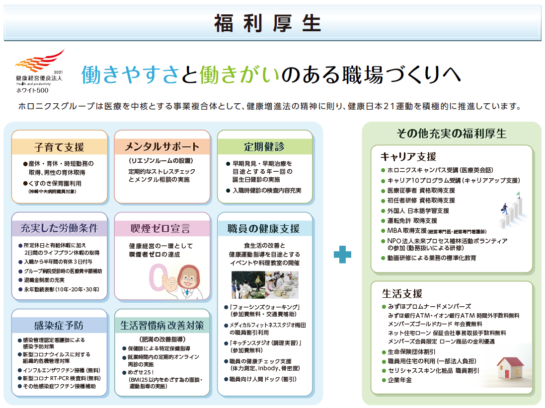 ホロニクスグループの福利厚生 働きやすさと働きがいのある職場づくりへ