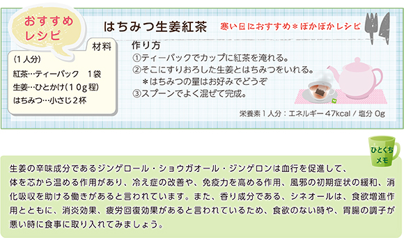 おすすめレシピ はちみつ生姜紅茶