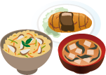 五目ご飯+とんかつ+味噌汁