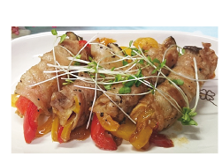 肉巻野菜の黒酢照り焼き