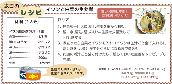 本日のレシピ イワシと白菜の生姜煮
