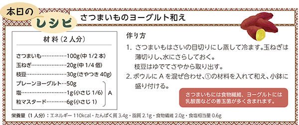 本日のレシピ さつまいものヨーグルト和え